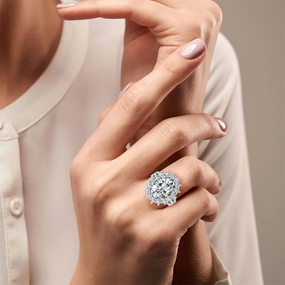Oval Halo Moissanite Engagement Ring
