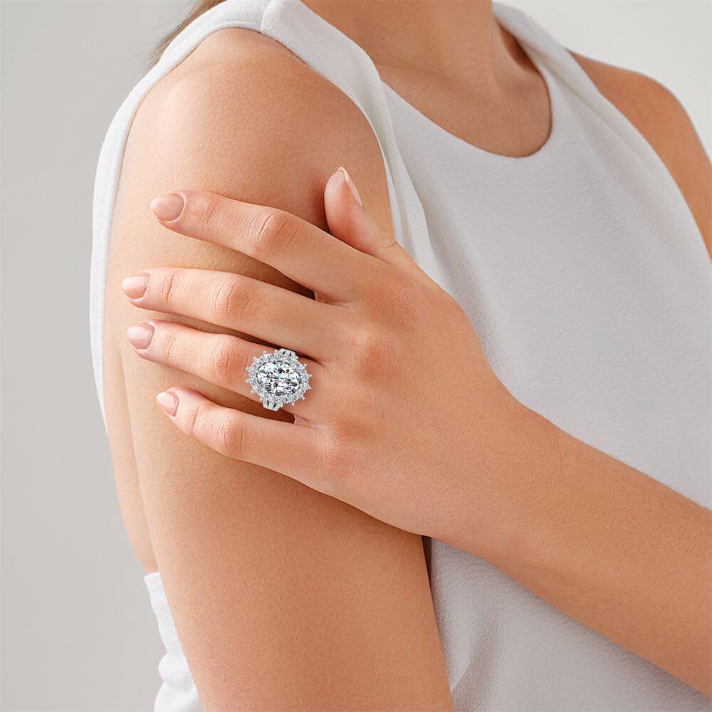 Oval Halo Moissanite Engagement Ring