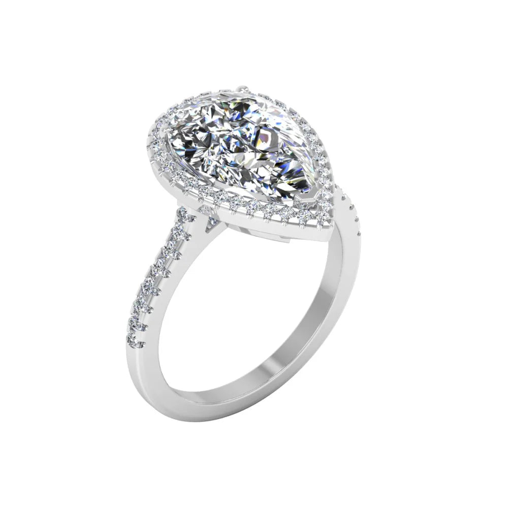 Pear Cut Moissanite Petite Halo Engagement Ring