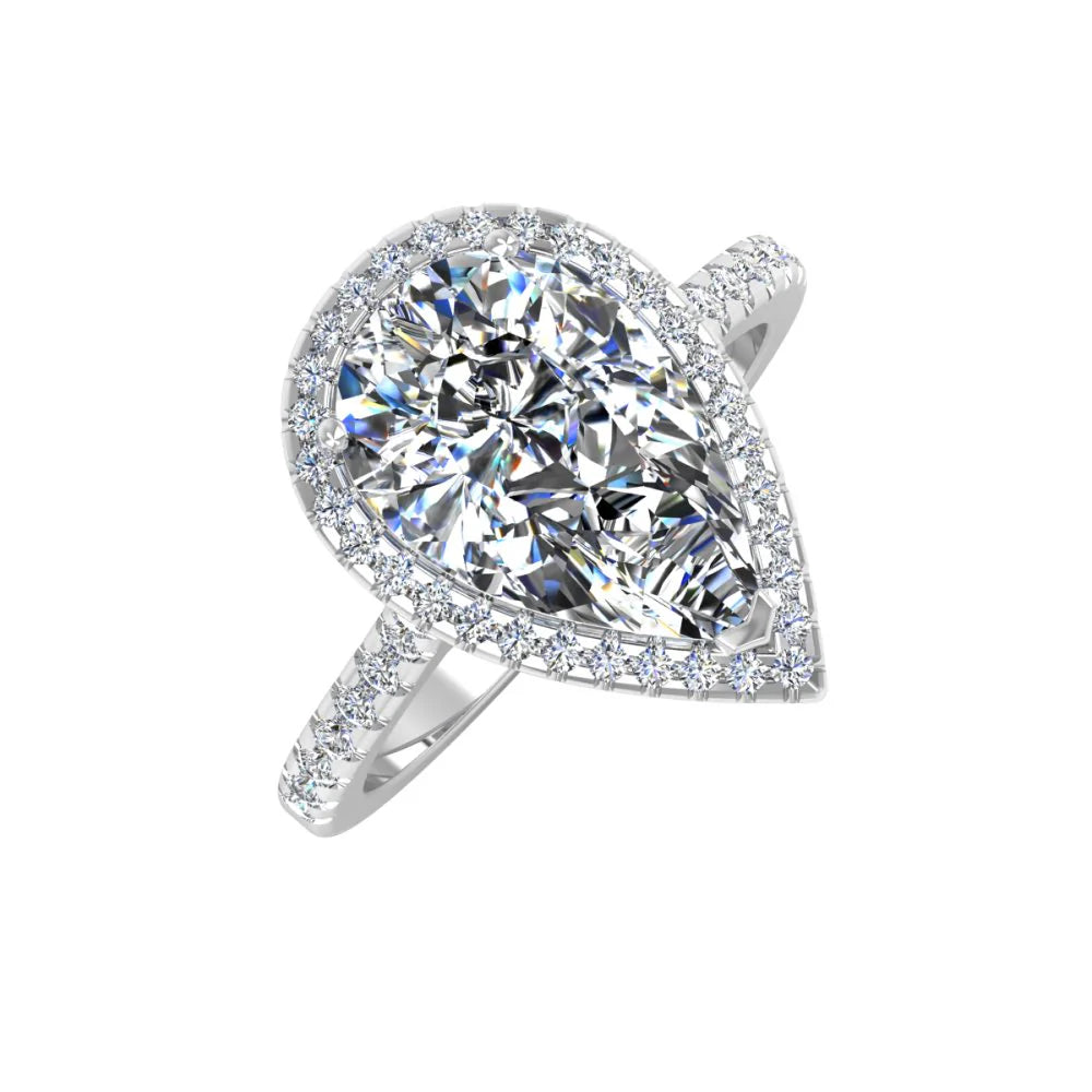 Pear Cut Moissanite Petite Halo Engagement Ring