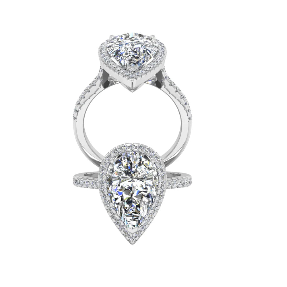 Pear Cut Moissanite Petite Halo Engagement Ring