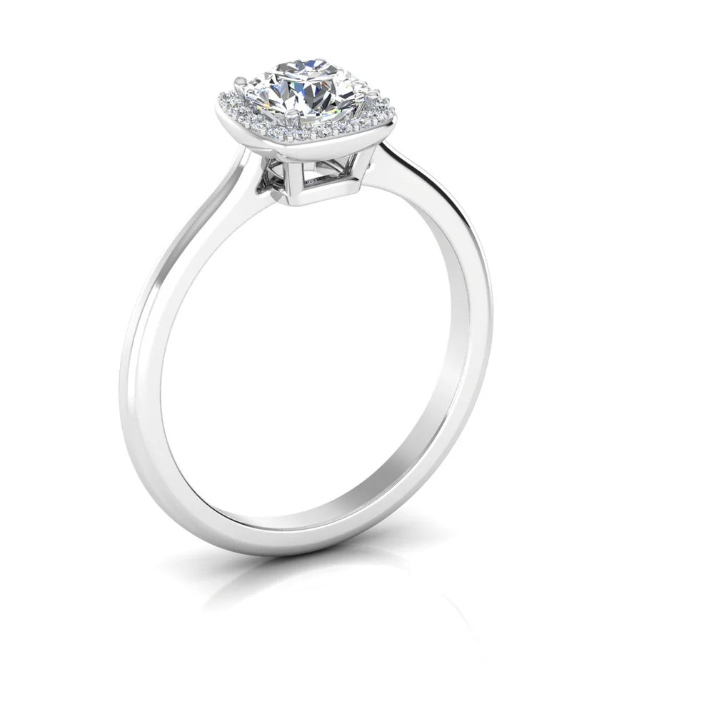 Petite Halo Brilliant Cut Moissanite Engagement Ring