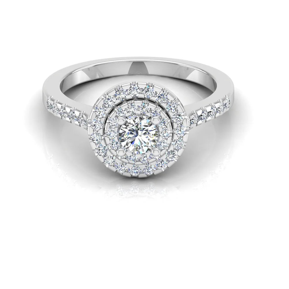 Petite Round Brilliant Double Halo Moissanite Engagement Ring