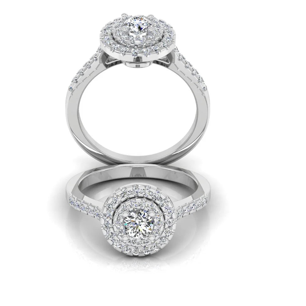 Petite Round Brilliant Double Halo Moissanite Engagement Ring