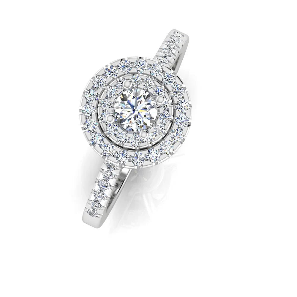 Petite Round Brilliant Double Halo Moissanite Engagement Ring
