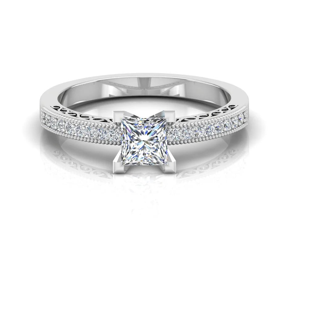 Princess Cut Cathedral Moissanite Engagement Ring