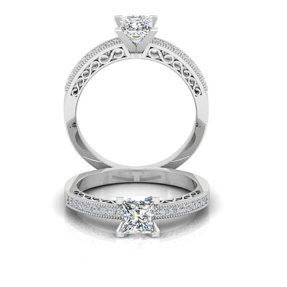 Princess Cut Cathedral Moissanite Engagement Ring