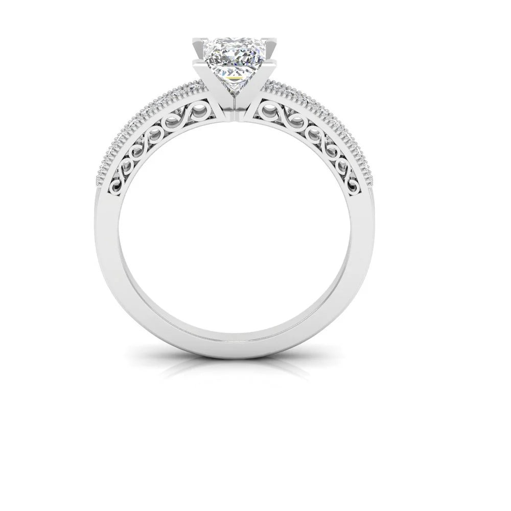 Princess Cut Cathedral Moissanite Engagement Ring