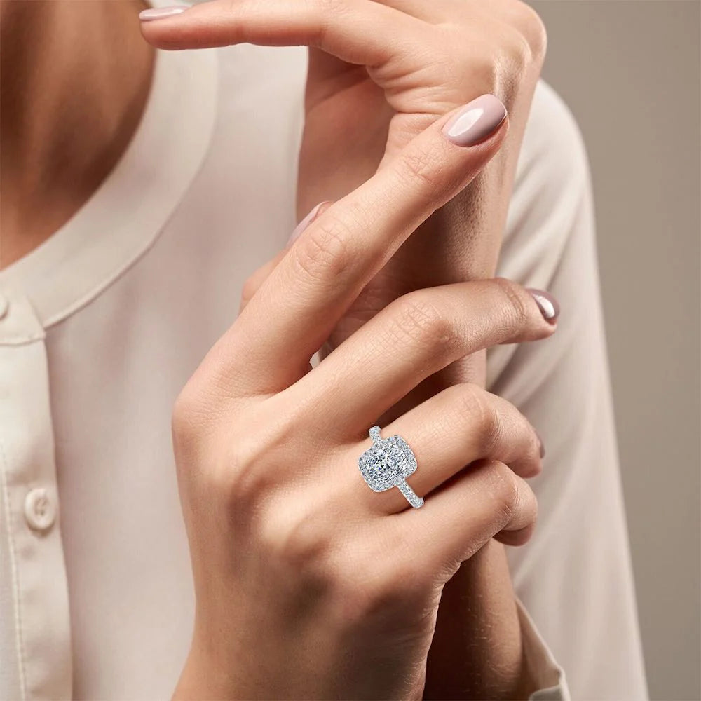 Rectangular Cushion Moissanite Halo Engagement Ring