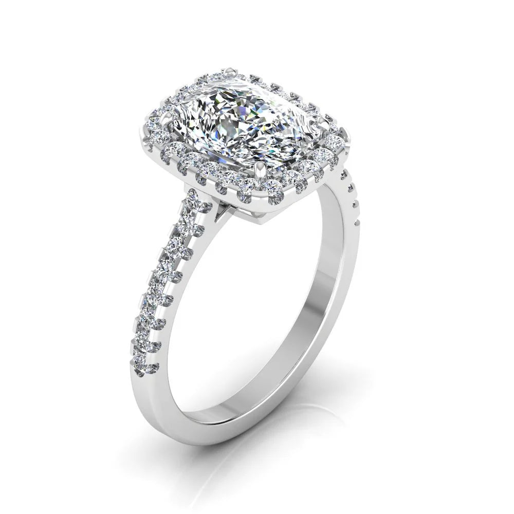Rectangular Cushion Moissanite Halo Engagement Ring