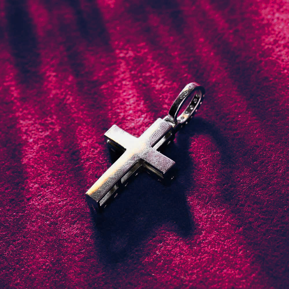 Moissanite Micro Cross Pendant 14K Gold