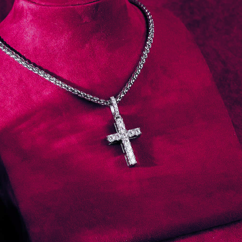 Moissanite Micro Cross Pendant 14K Gold