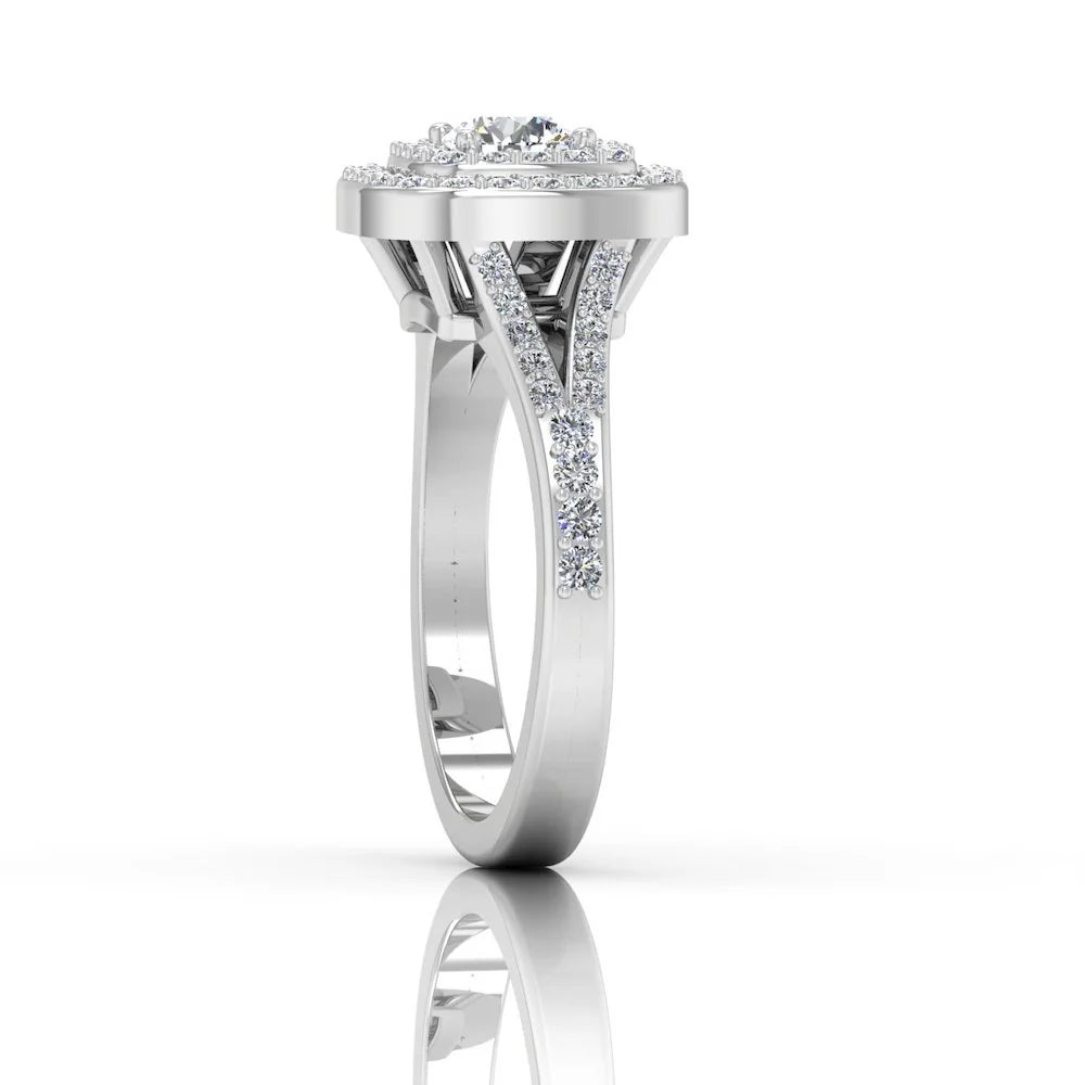 Round Split Shank Double Halo Moissanite Engagement Ring