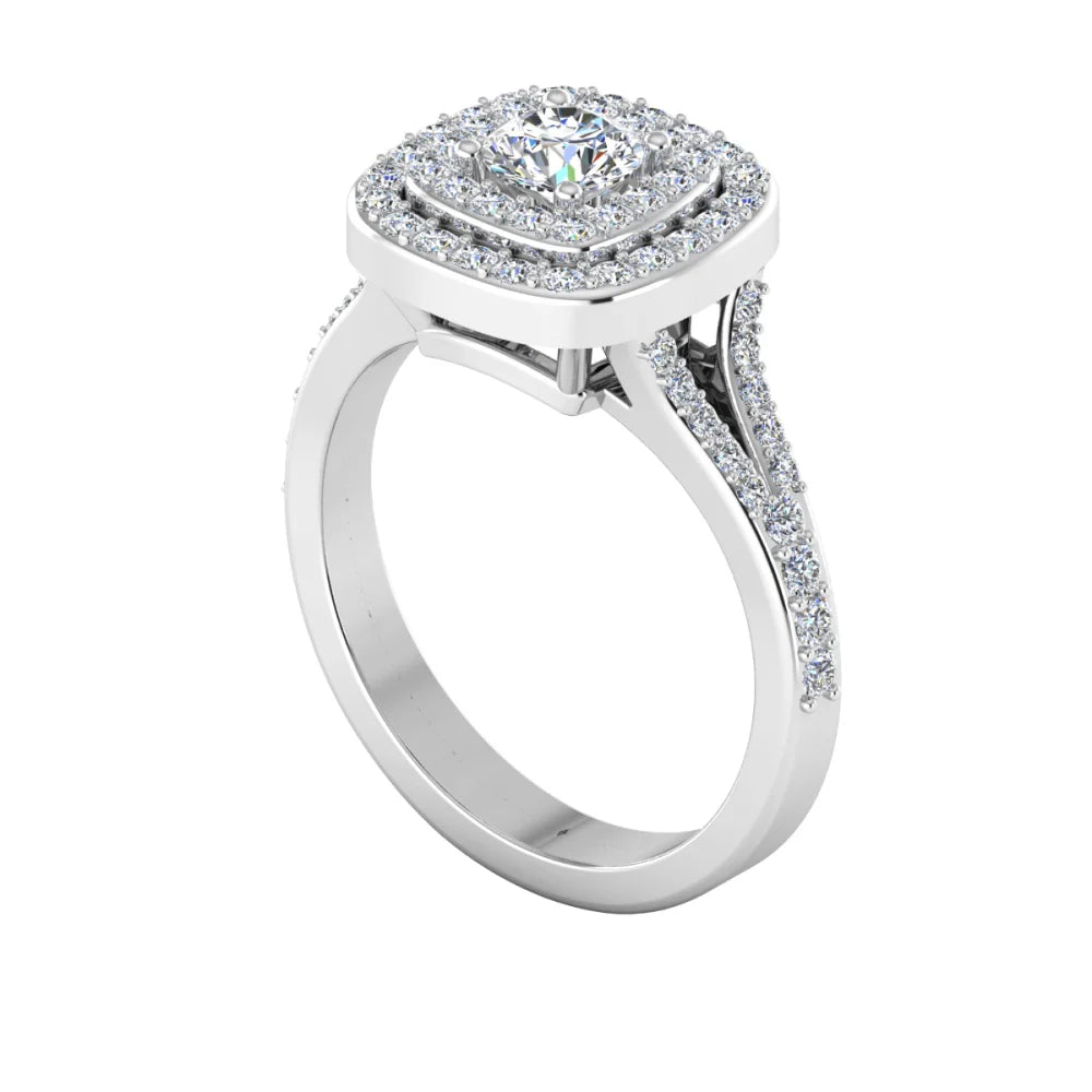 Round Split Shank Double Halo Moissanite Engagement Ring