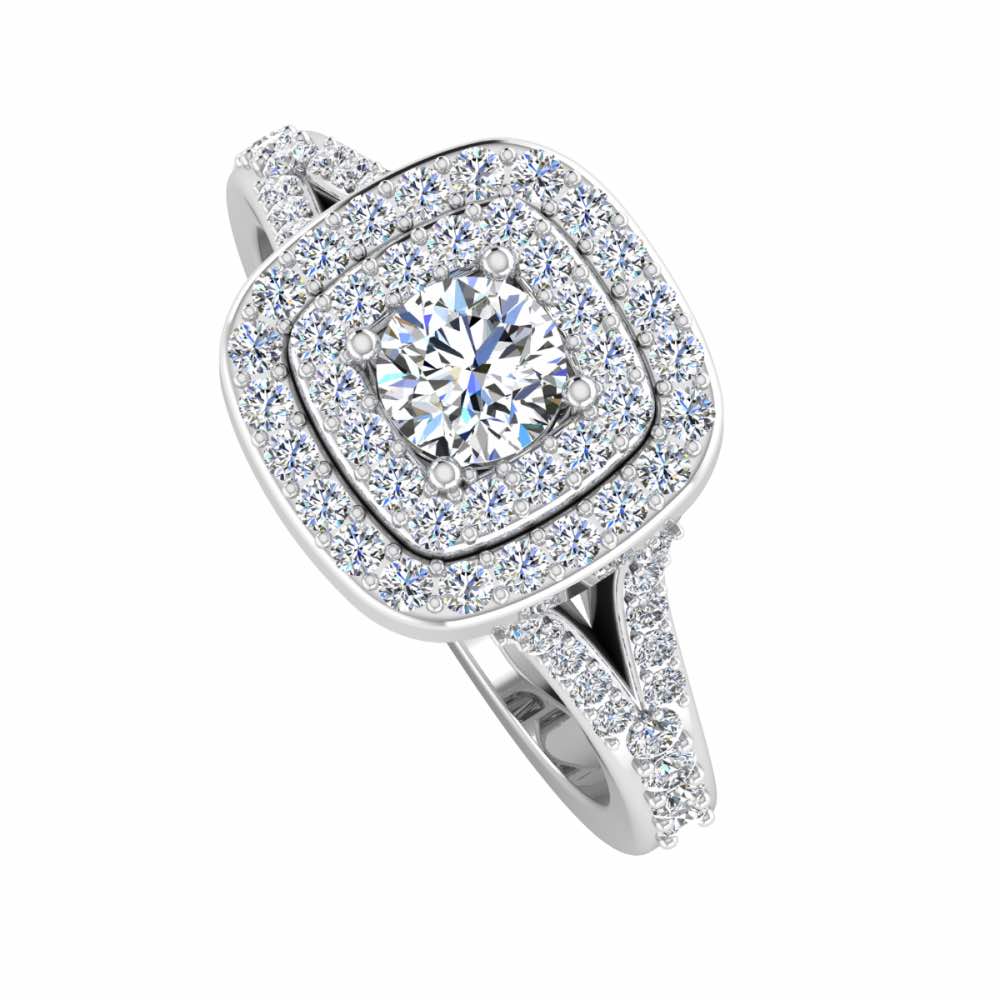 Round Split Shank Double Halo Moissanite Engagement Ring