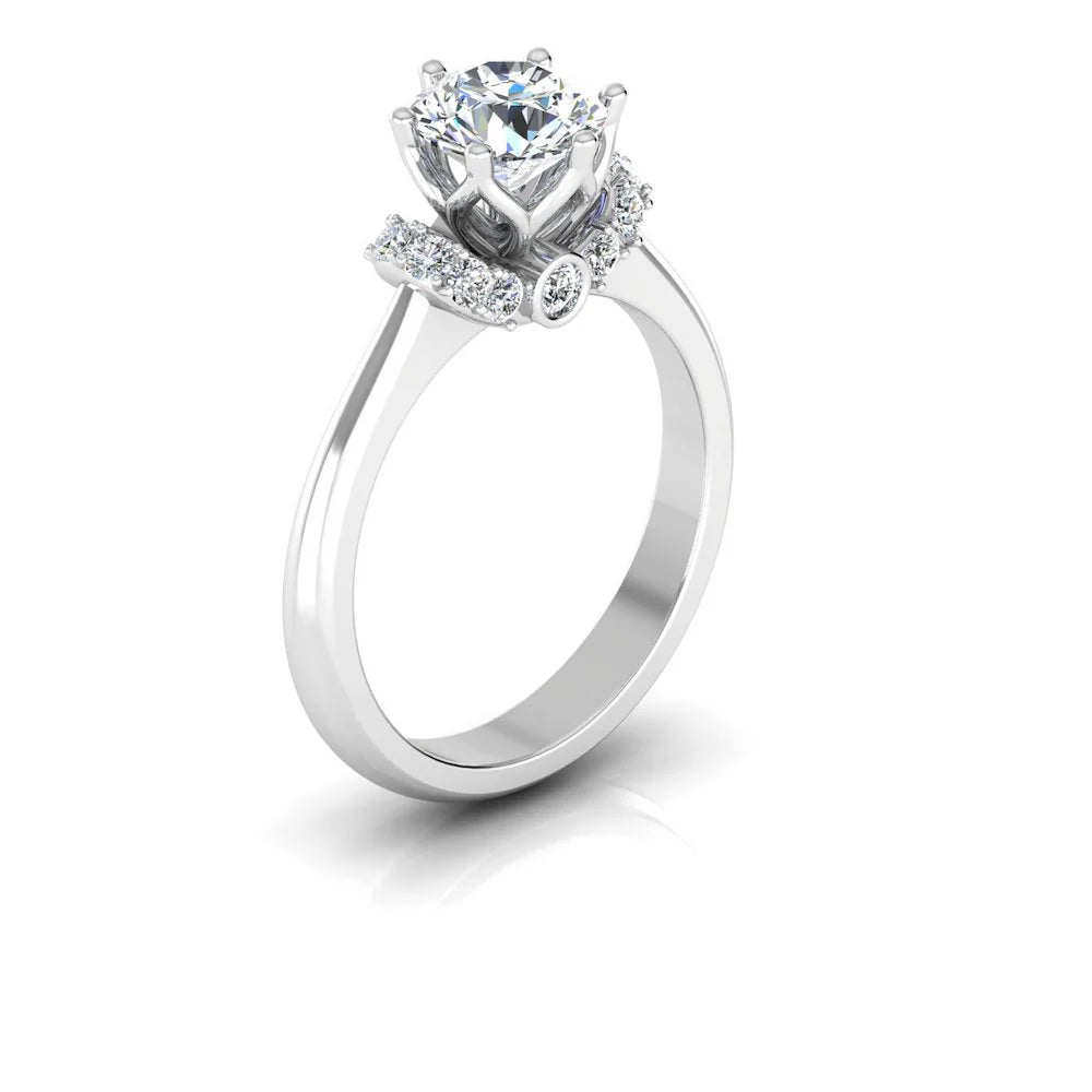 Round Tulip Bezel Halo Moissanite Engagement Ring