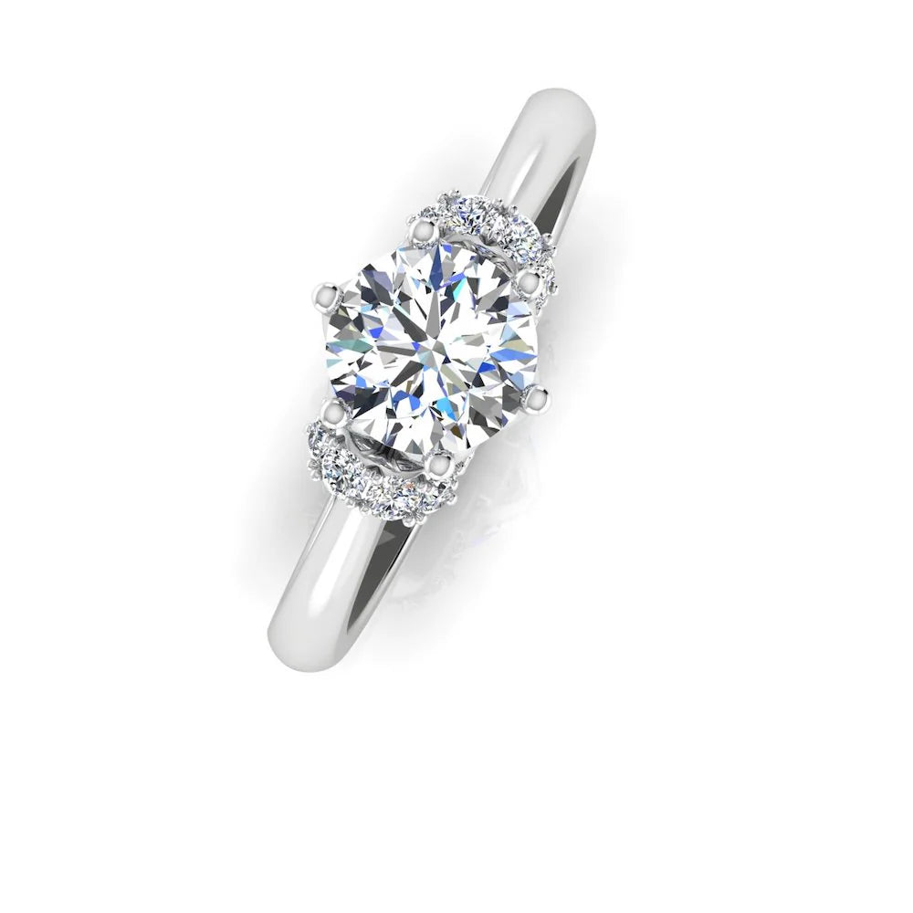 Round Tulip Bezel Halo Moissanite Engagement Ring