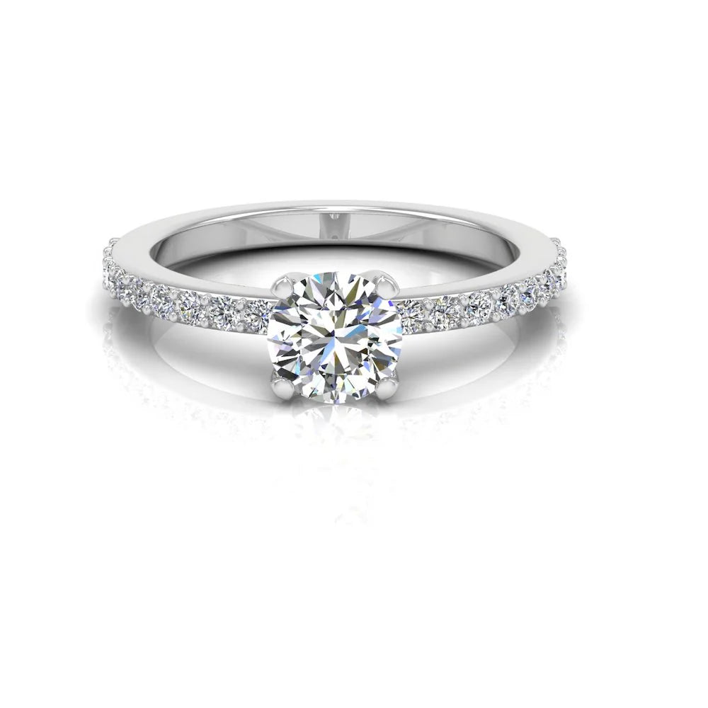 Semi Eternity Moissanite Brilliant Cut Engagement Ring