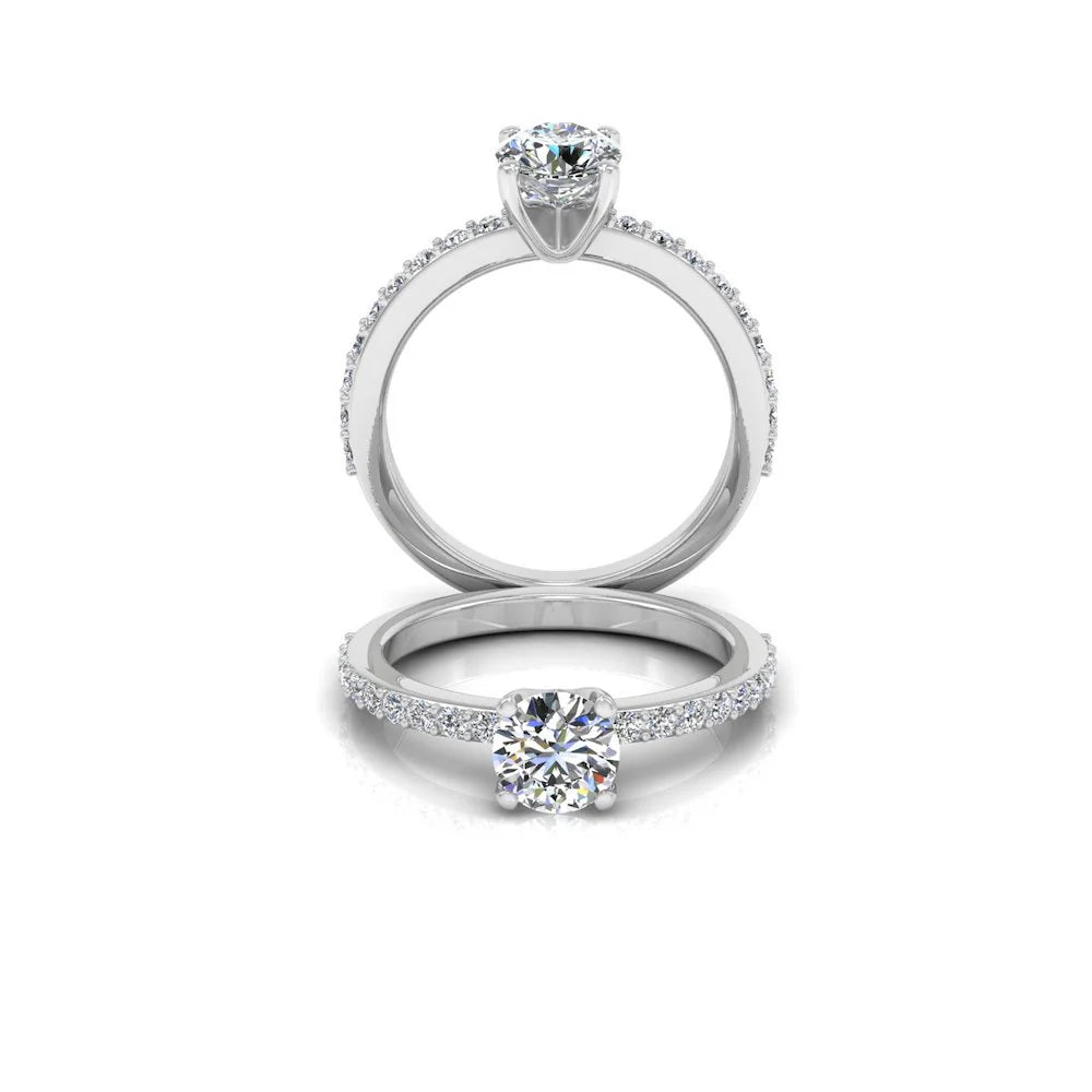 Semi Eternity Moissanite Brilliant Cut Engagement Ring