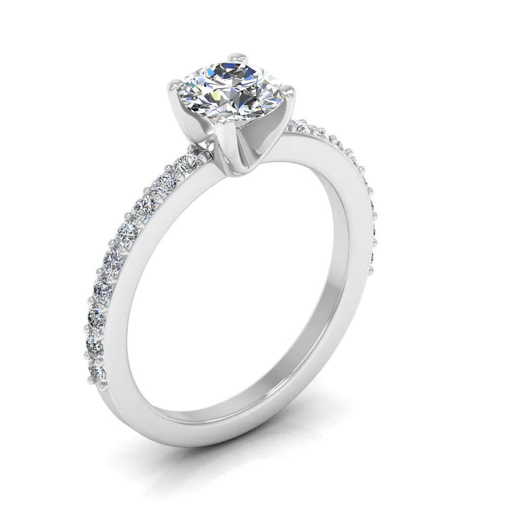 Semi Eternity Moissanite Brilliant Cut Engagement Ring