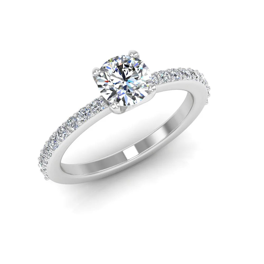 Semi Eternity Moissanite Brilliant Cut Engagement Ring