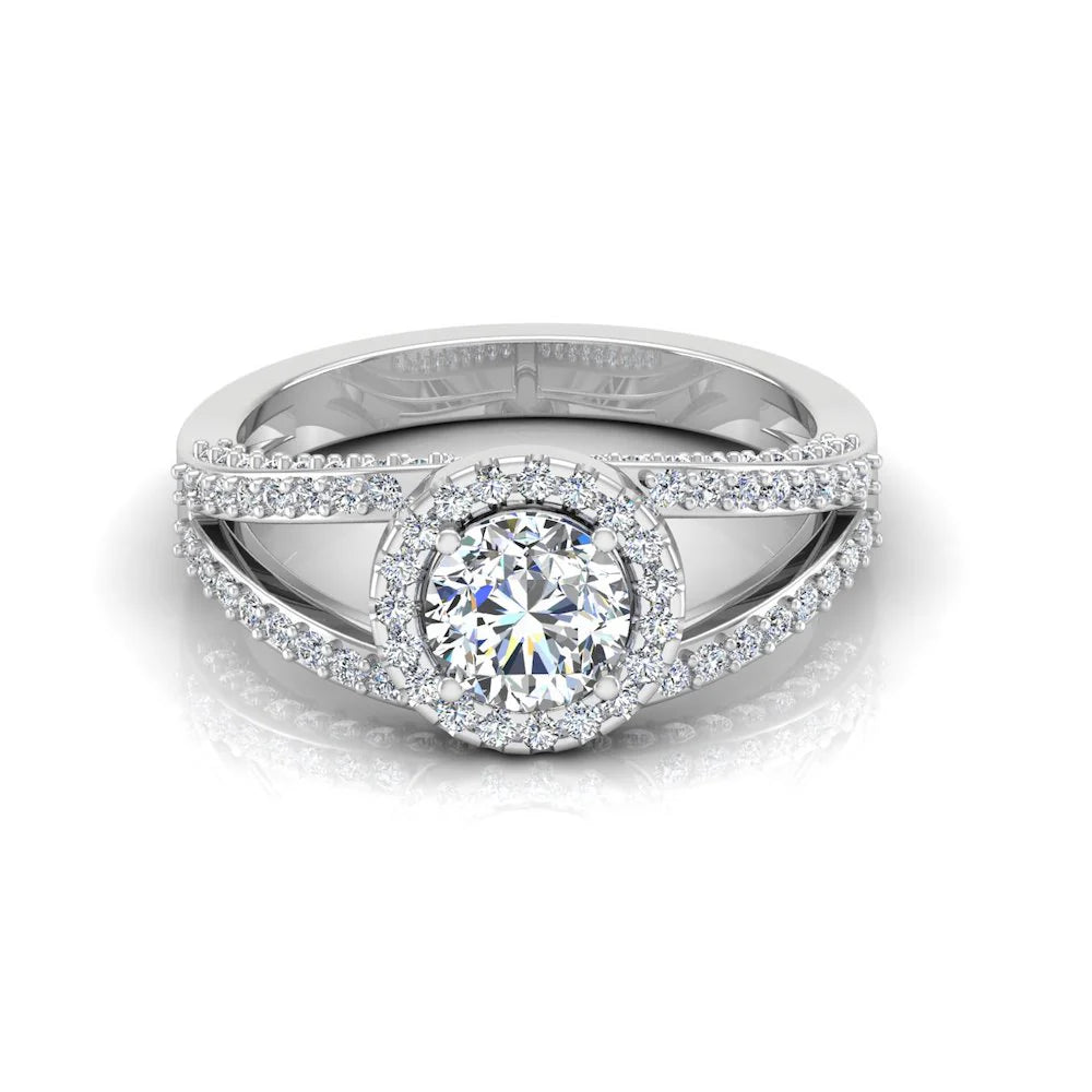 Split Shank Halo Moissanite Engagement Ring