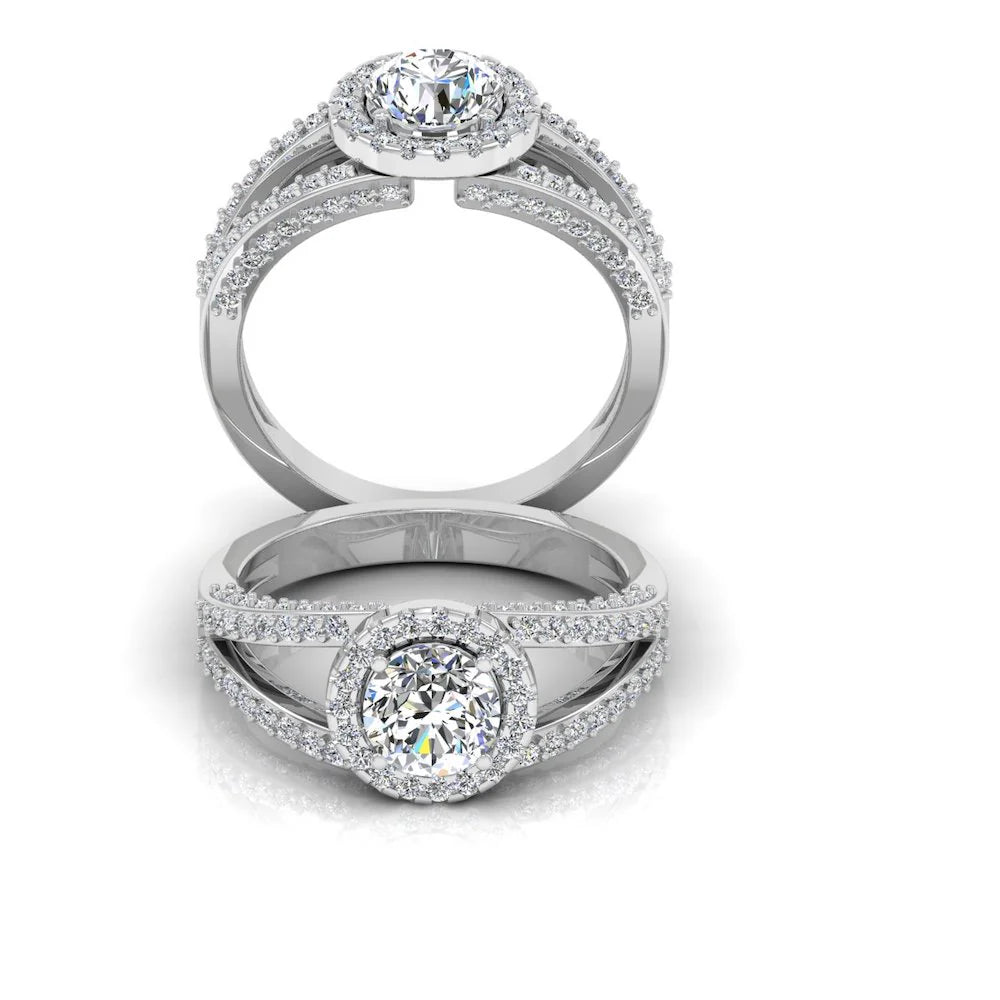 Split Shank Halo Moissanite Engagement Ring