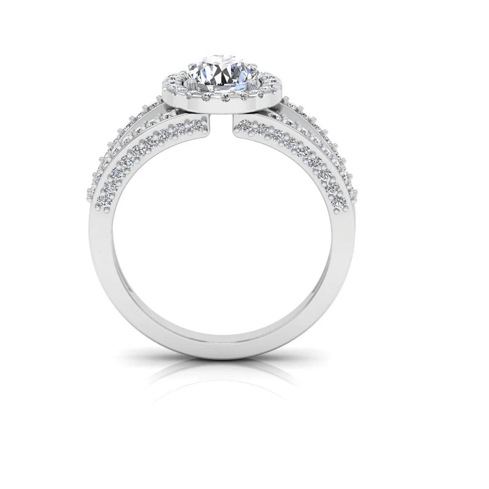 Split Shank Halo Moissanite Engagement Ring
