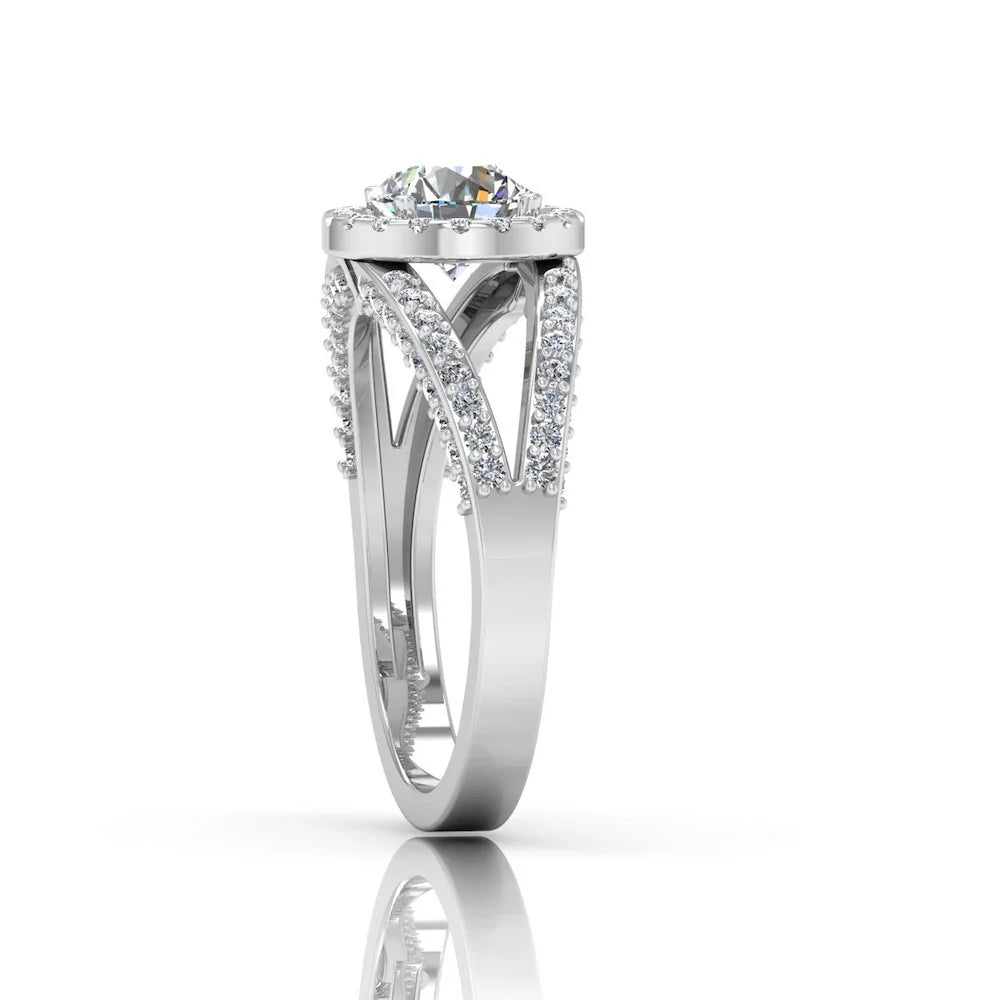 Split Shank Halo Moissanite Engagement Ring