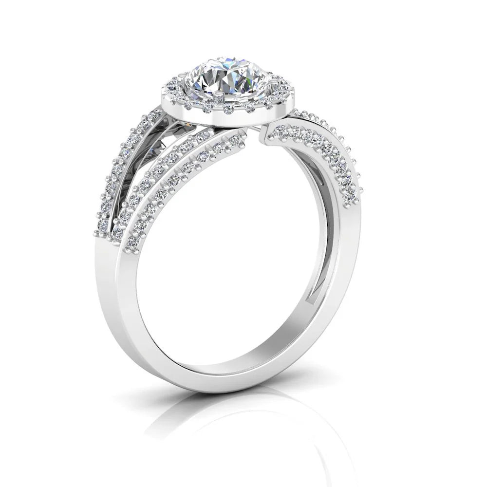 Split Shank Halo Moissanite Engagement Ring