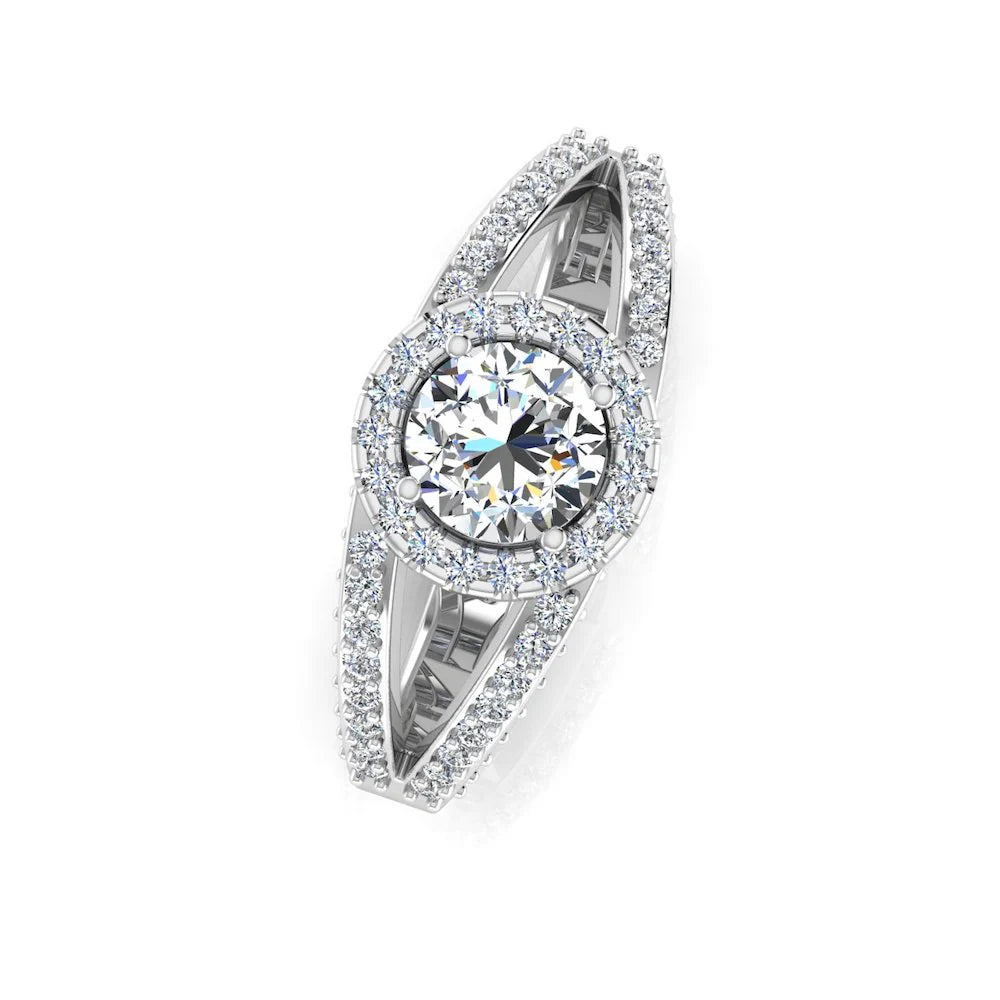 Split Shank Halo Moissanite Engagement Ring
