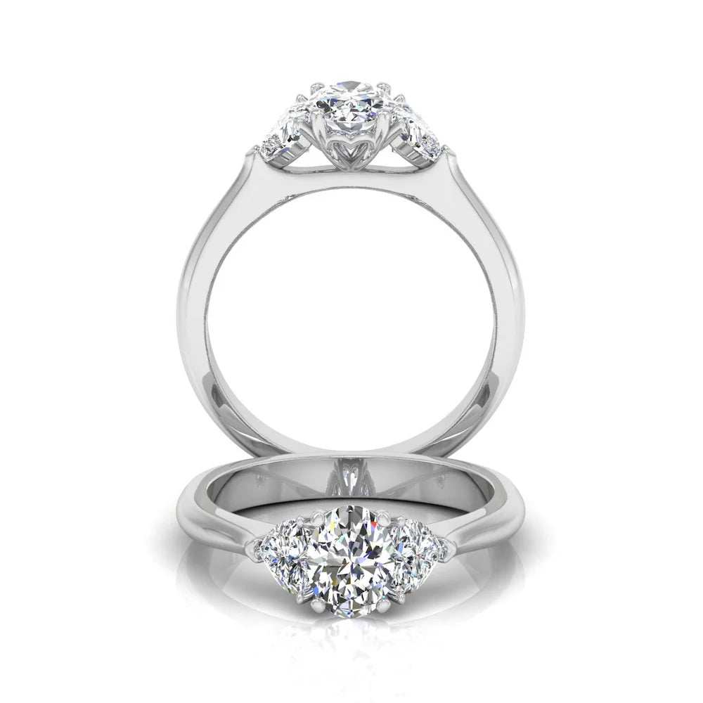 Three-Stone Oval & Heart Moissanite Engagement Ring