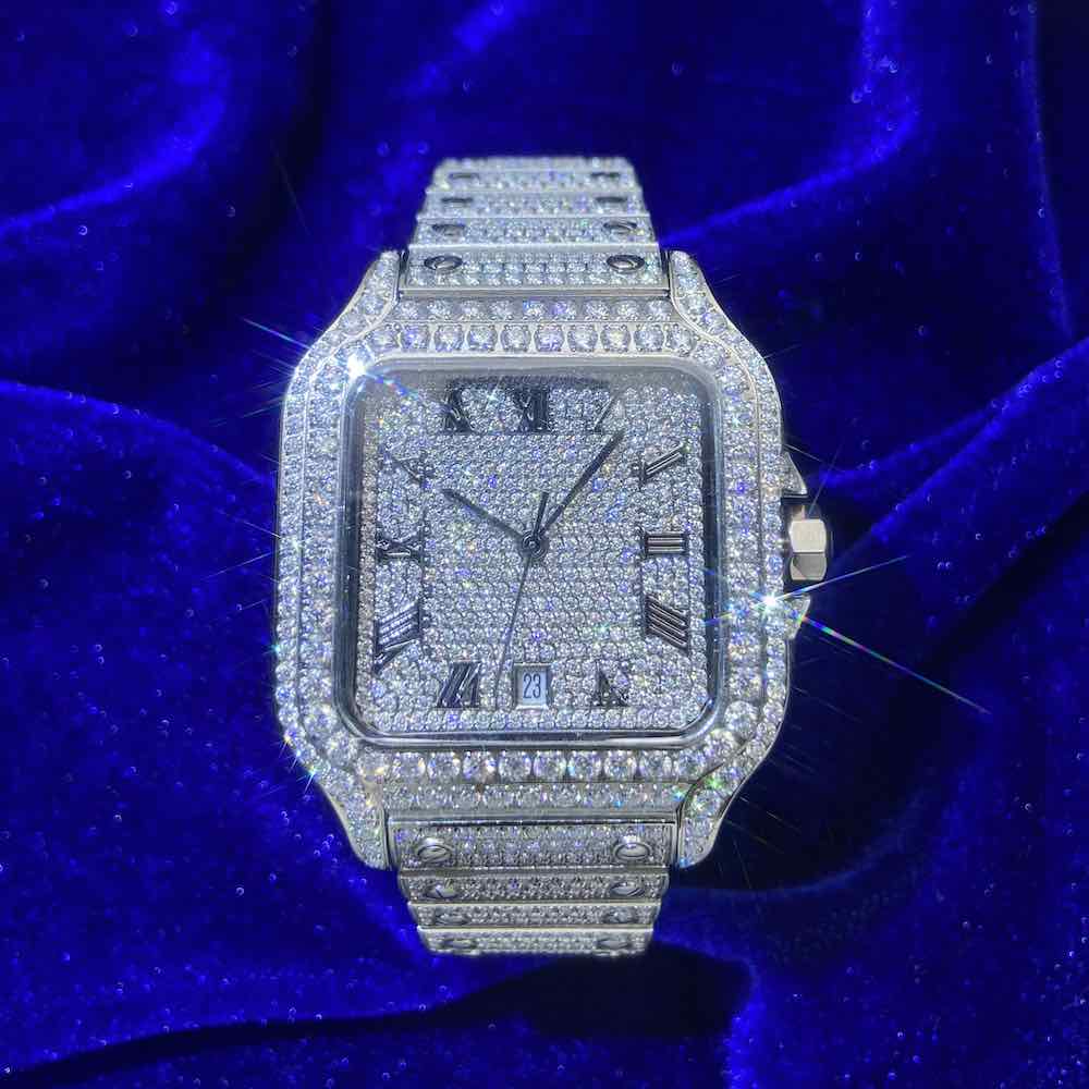 Men's VVS Moissanite Watch 42MM 16CT Bust Down 14K White Gold