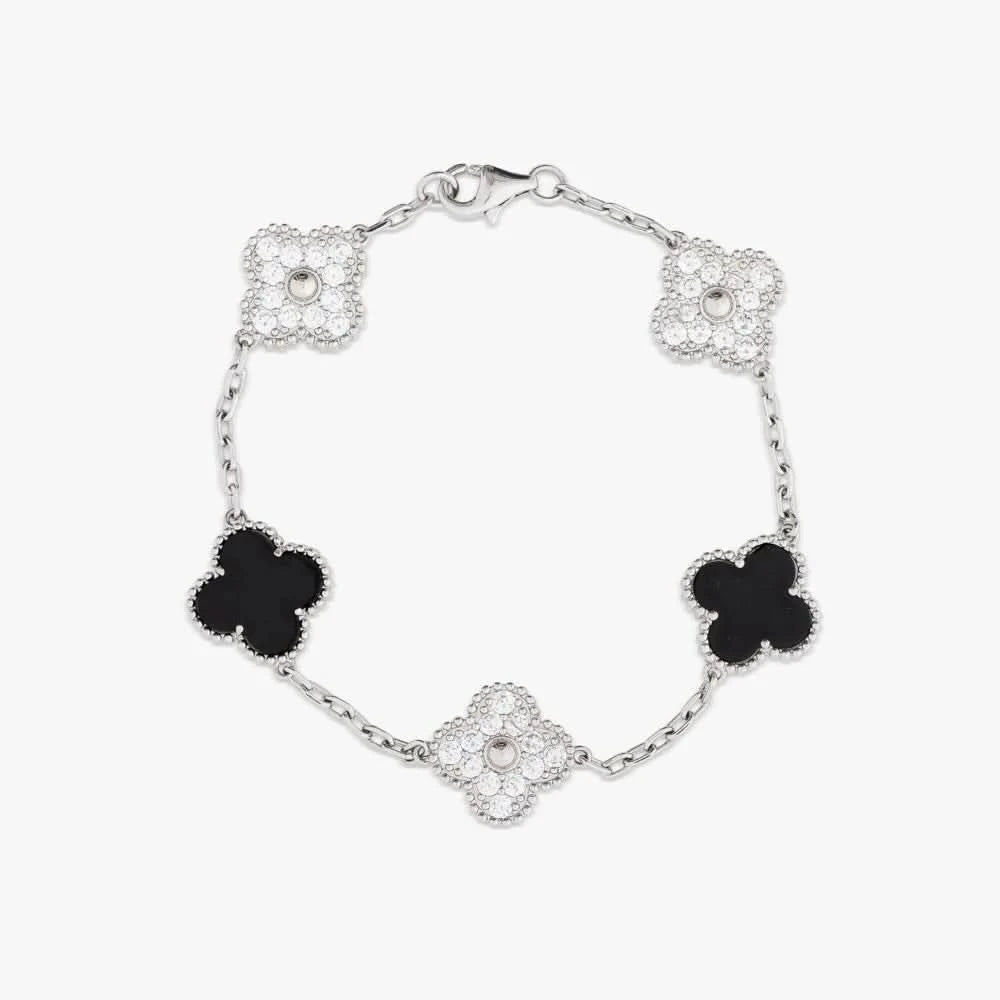 White Gold Agate Four Leaf Bracelet