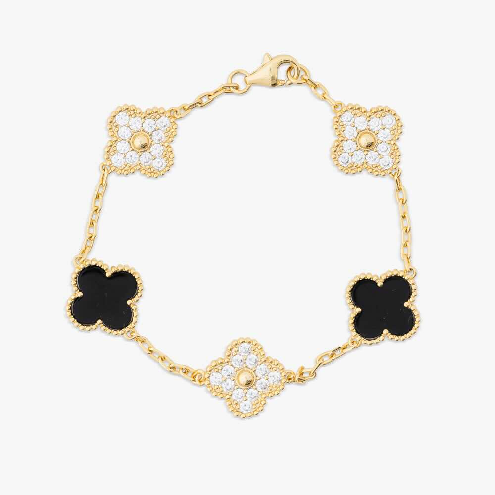 Yellow Gold Agate Four Leaf Bracelet