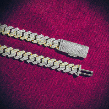 10MM Split Two Tone Moissanite Cuban Link Chain 14K Gold