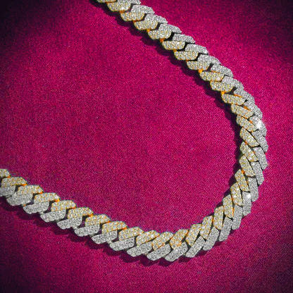 10MM Split Two Tone Moissanite Cuban Link Chain 14K Gold