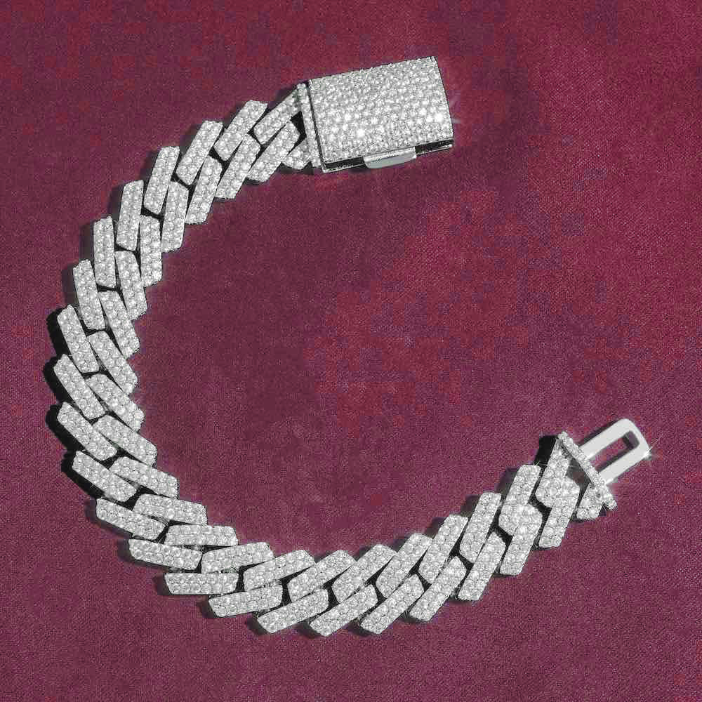15MM 2-Row Moissanite Cuban Link Bracelet 14K Gold