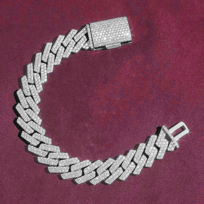 15MM 2-Row Moissanite Cuban Link Bracelet 14K Gold