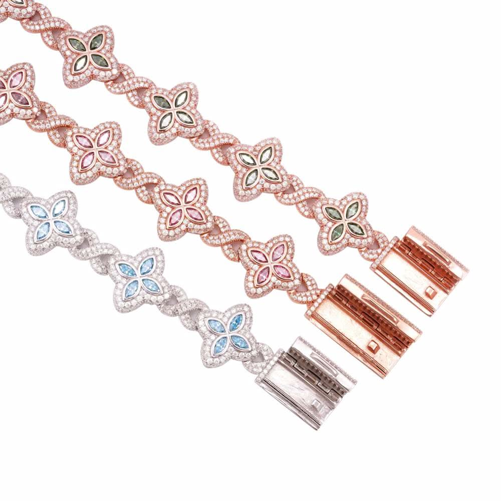 19MM Colored Moissanite 4-Leaf Clover Infinity Link Bracelet