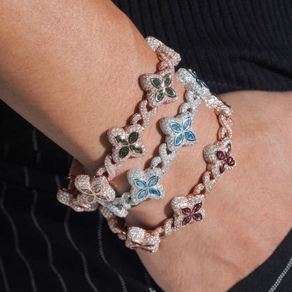19MM Colored Moissanite 4-Leaf Clover Infinity Link Bracelet