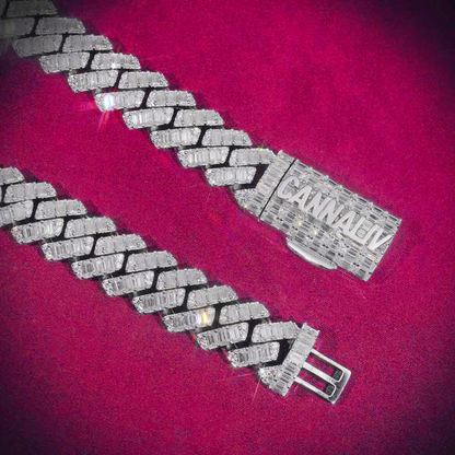 CUSTOM CLASP 20MM Emerald Cut Moissanite Cuban Link Chain 14k Gold