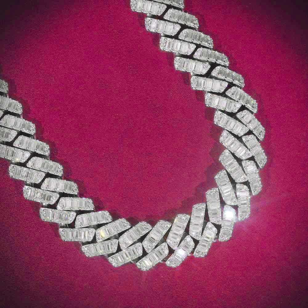 CUSTOM CLASP 20MM Emerald Cut Moissanite Cuban Link Chain 14k Gold