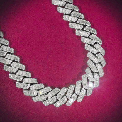 CUSTOM CLASP 20MM Emerald Cut Moissanite Cuban Link Chain 14k Gold