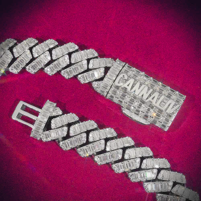 CUSTOM CLASP 20MM Emerald Cut Moissanite Cuban Link Chain 14k Gold