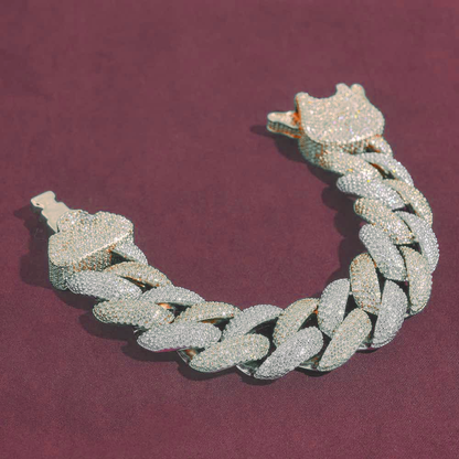 23MM Moissanite Cuban Link Bracelet 14K Gold