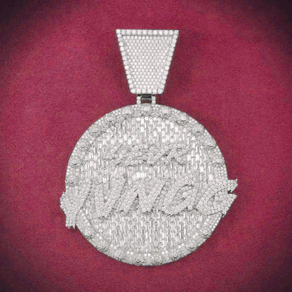 "4EVR YVNGG" Custom Moissanite Circle Pendant 14K White Gold