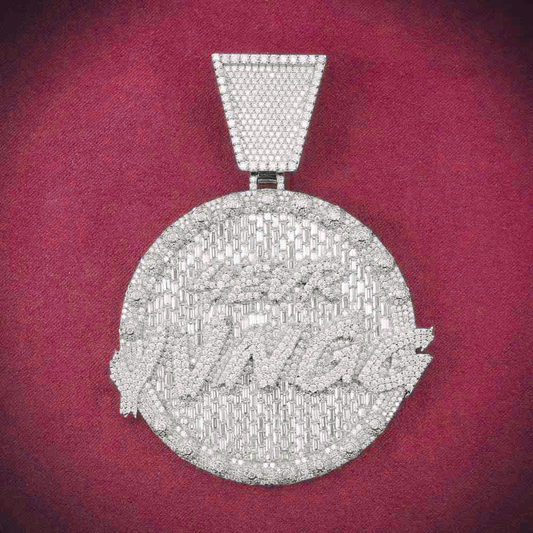 "4EVR YVNGG" Custom Moissanite Circle Pendant 14K White Gold