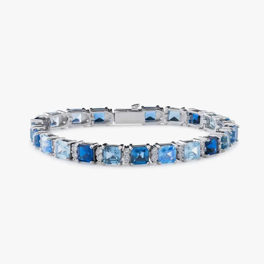 5MM Asscher Cut Blue Moissanite Tennis Bracelet