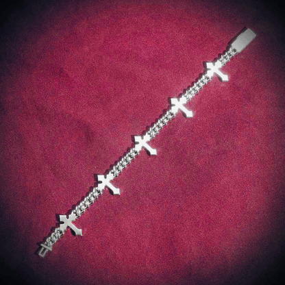 6MM Moissanite Cross Cuban Link Bracelet 14K Gold